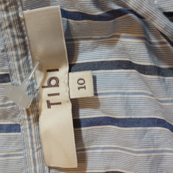 Tibi Blue Stripe Off The Shoulder Fitted Tunic Style Button Down Top A21 - Picture 7 of 8